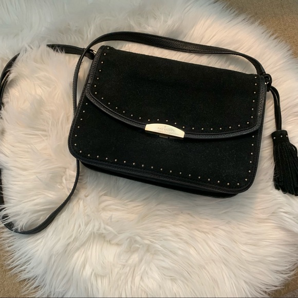 kate spade Handbags - KATE SPADE BLACK LEATHER SUEDE STUDDED FRINGE CROSS BODY PURSE BAG W POCKETS